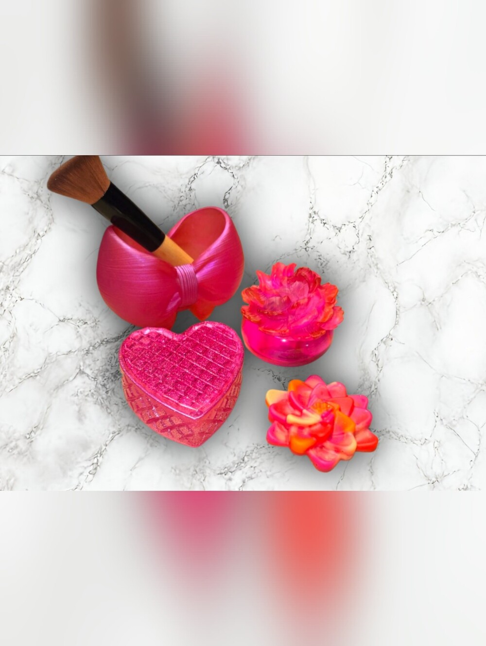 Pink Heart Bow & Floral Trinket Box Set